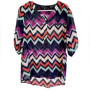 Rue 21‎ high low sheer top -multicolored size large